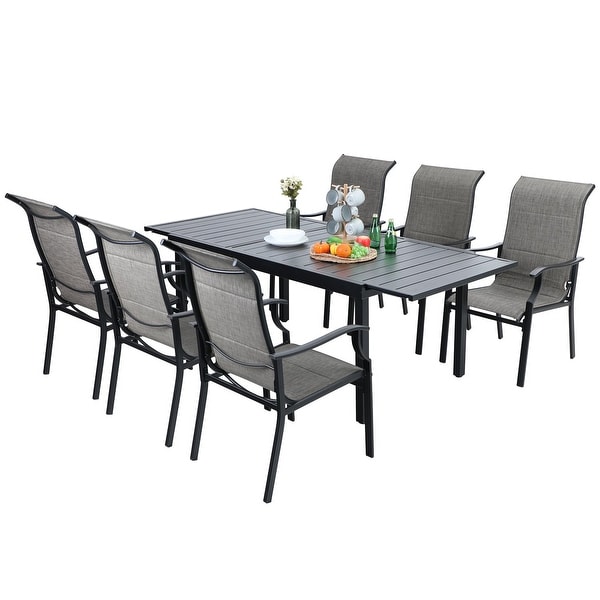 MAISON ARTS 7Piece / 9Piece Padded Textilene Chairs with Wave Arms and Expandable Metal Table Patio Dining Set