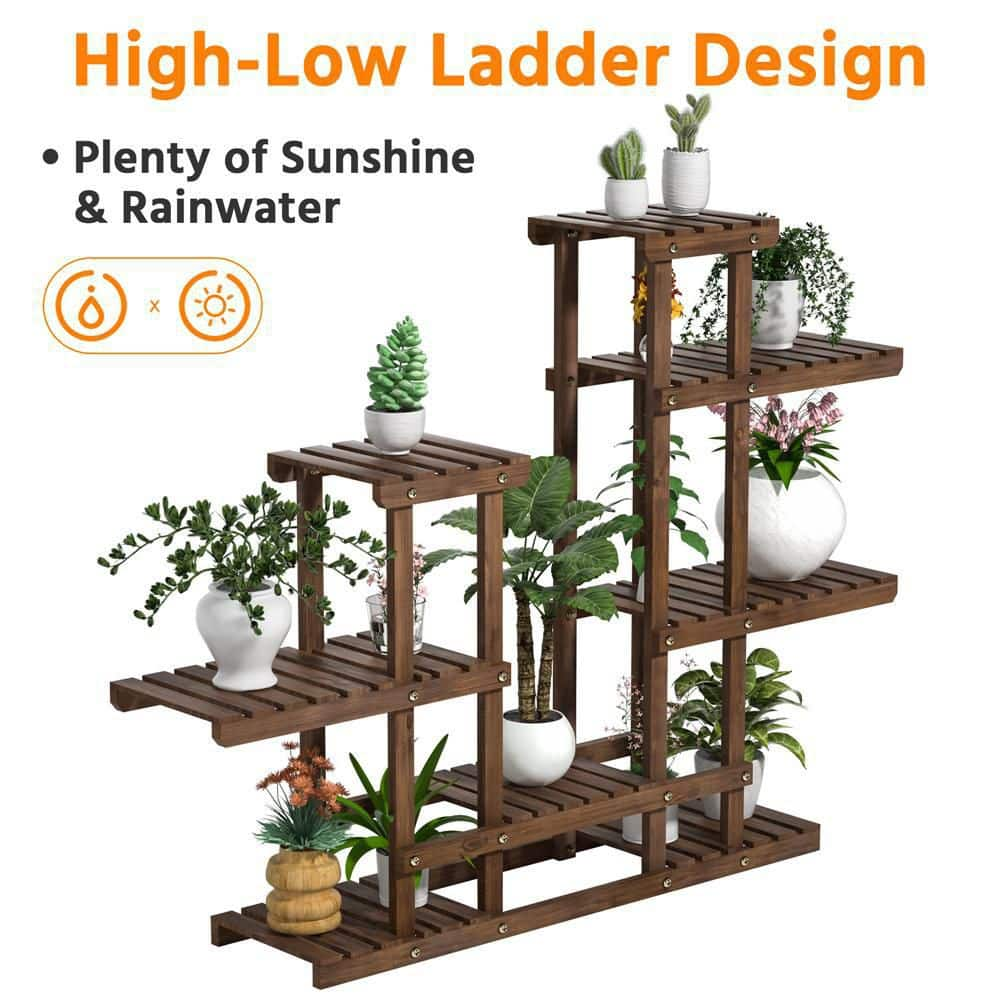 Yaheetech 38 in. Indoor/Outdoor Tiered Wood Plant Stand Plant Flower Display (6 Tier) DYw6uv0001