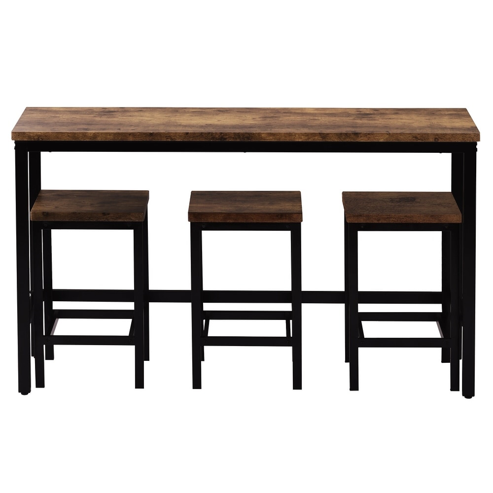 Extra Long Dining Table Set with 3 Stools Pub