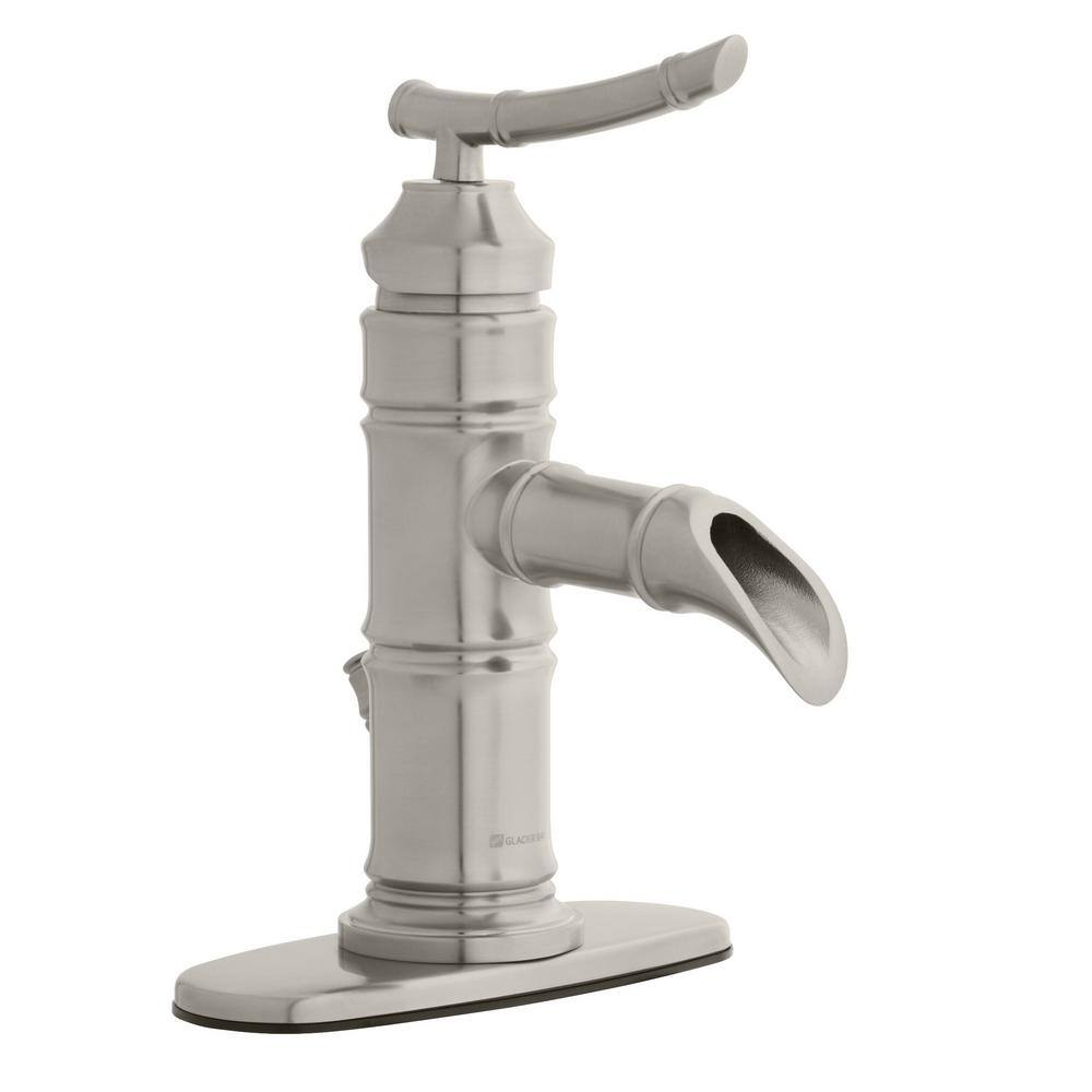 Glacier Bay Bamboo Single-Handle Single Hole Low-Arc Bathroom Faucet in Brushed Nickel HD67109W-8004