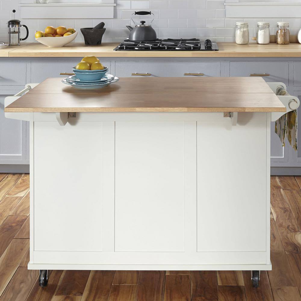 HOMESTYLES Dolly Madison White Kitchen Cart with Natural Wood Top 4516-95