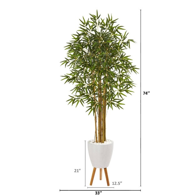 Nearly Natural 74-in Multi Bambusa Bamboo Artificial Tree In White Planter With Stand