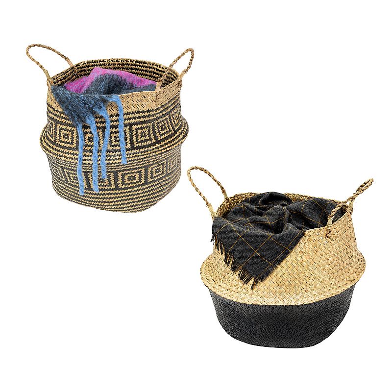 Honey-Can-Do Set of 2 Folding Seagrass Storage Belly Baskets