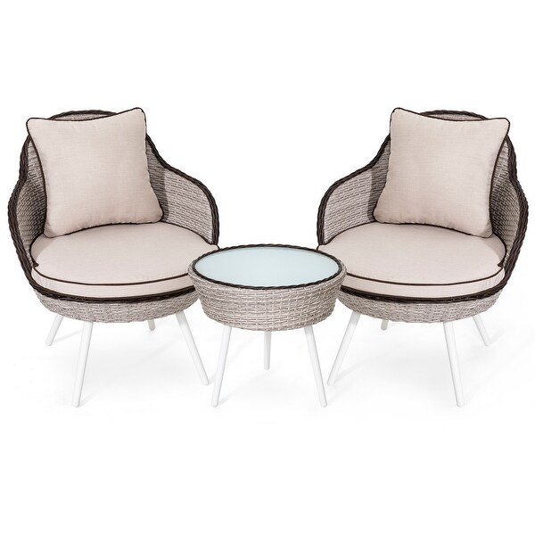 3Piece Bistro Wicker Rattan Outdoor Sets With Cusions