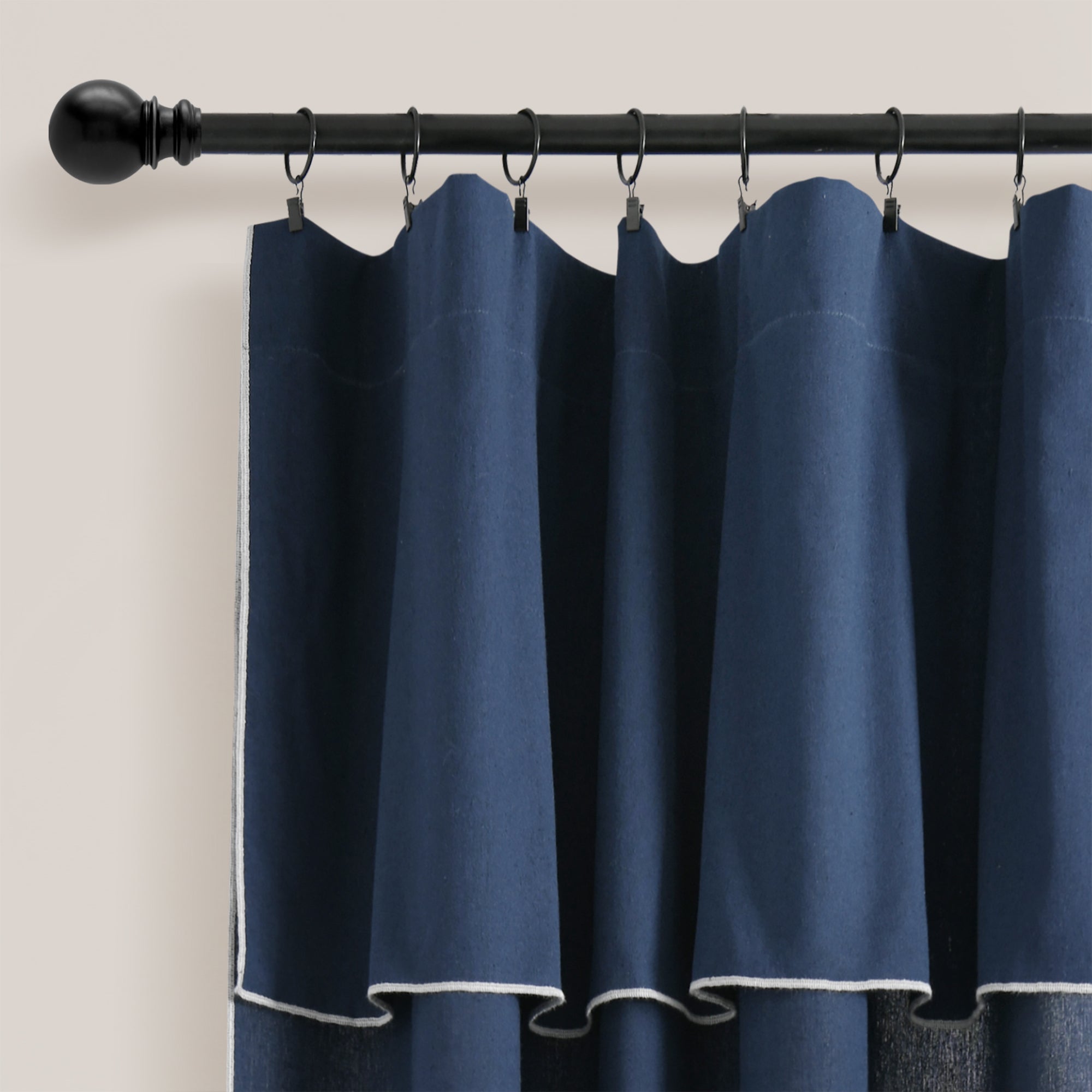 Modern Faux Linen Embroidered Edge With Attached Valance Window Curtain Panel Set