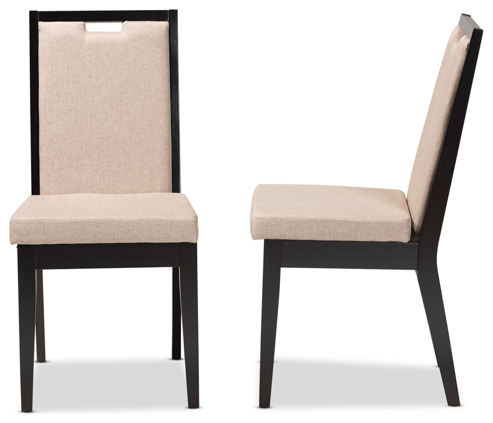 Sand Fabric Upholstered And Dark Brown Finished Wood Dining Chairs  Set of 2   Transitional   Dining Chairs   by VirVentures  Houzz