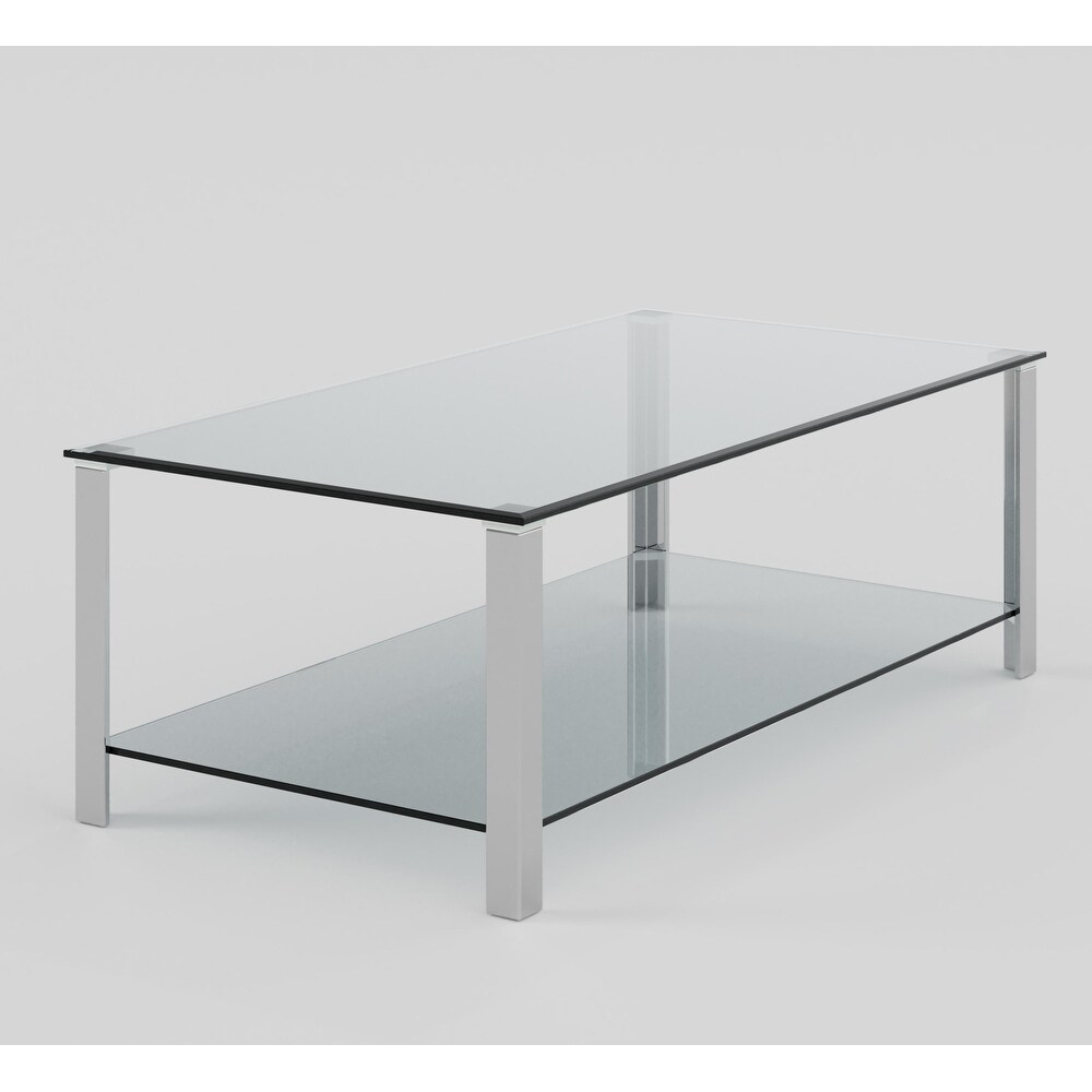 Cortesi Home Melissa Double Shelf Glass Coffee Table， 47