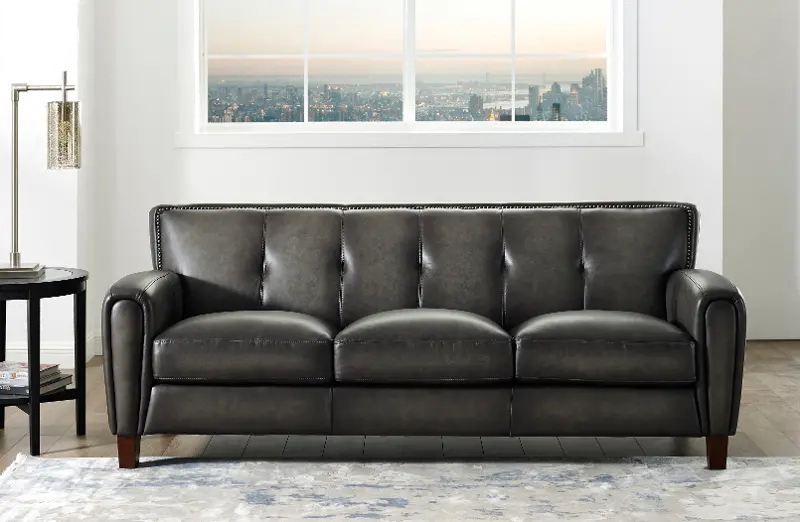 Savannah Ash Gray Leather Sofa - Amax Leather