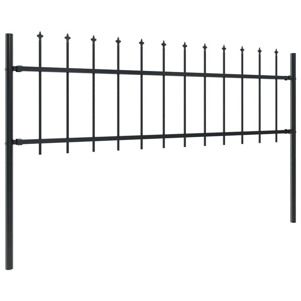 Afoxsos 133.9 in. L x 43.3 in. H Black Steel Garden Fence Decorative Fence with Spear Top HDDB1997