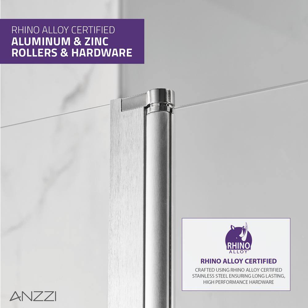 ANZZI Galleon 48 in. x 58 in. Frameless Hinged Tub Door with TSUNAMI GUARD in Brushed Nickel SD-AZ054-01BN