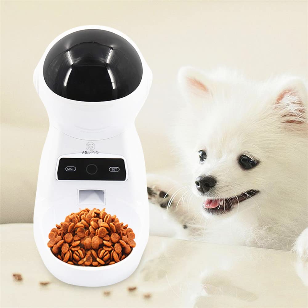 Alla Pets Dogs and Cats Feeder， Smart Automatic Pet Feeder Food Bowl Tank， Auto Pet Dry Food Dispenser 1~39 Portions Meal for Small and Large Pets (White)