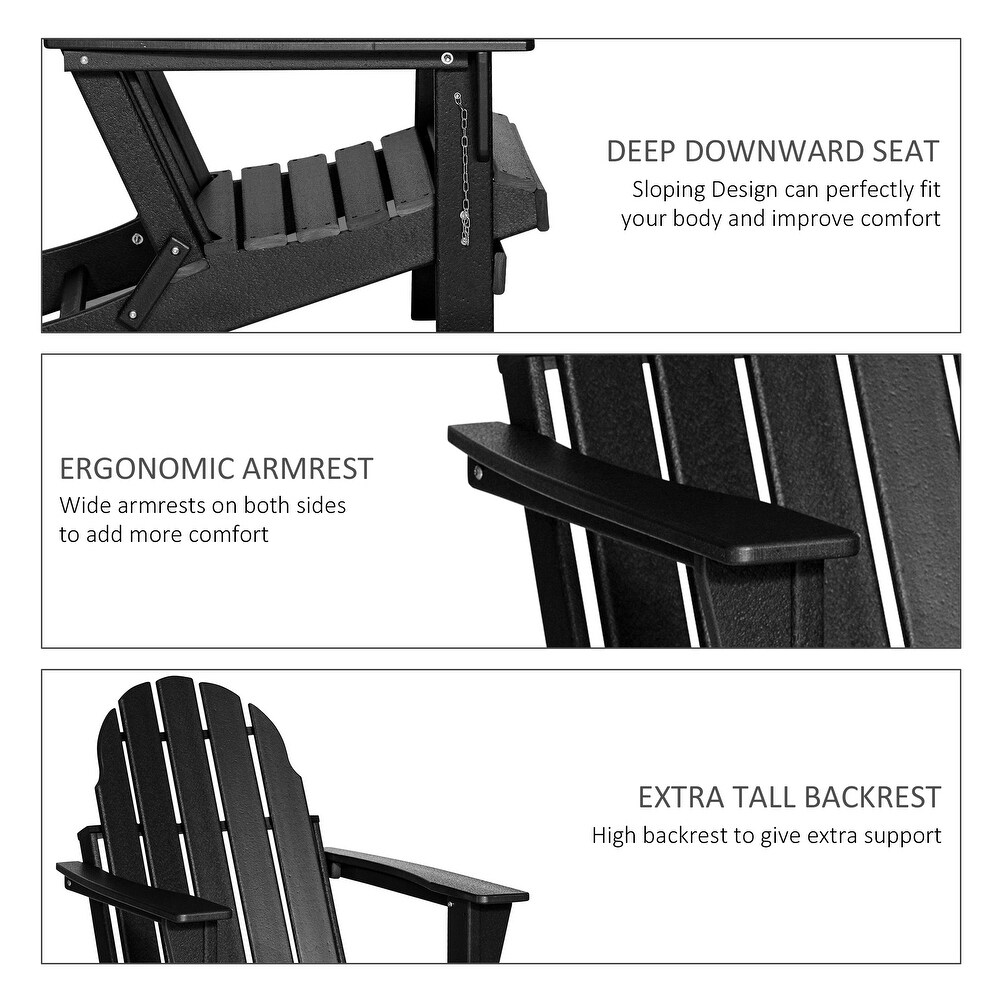 Outsunny Folding Adirondack Chair  HDPE Outdoor  Weather Plastic Lounge Beach Chairs for Patio Deck and Lawn Furniture