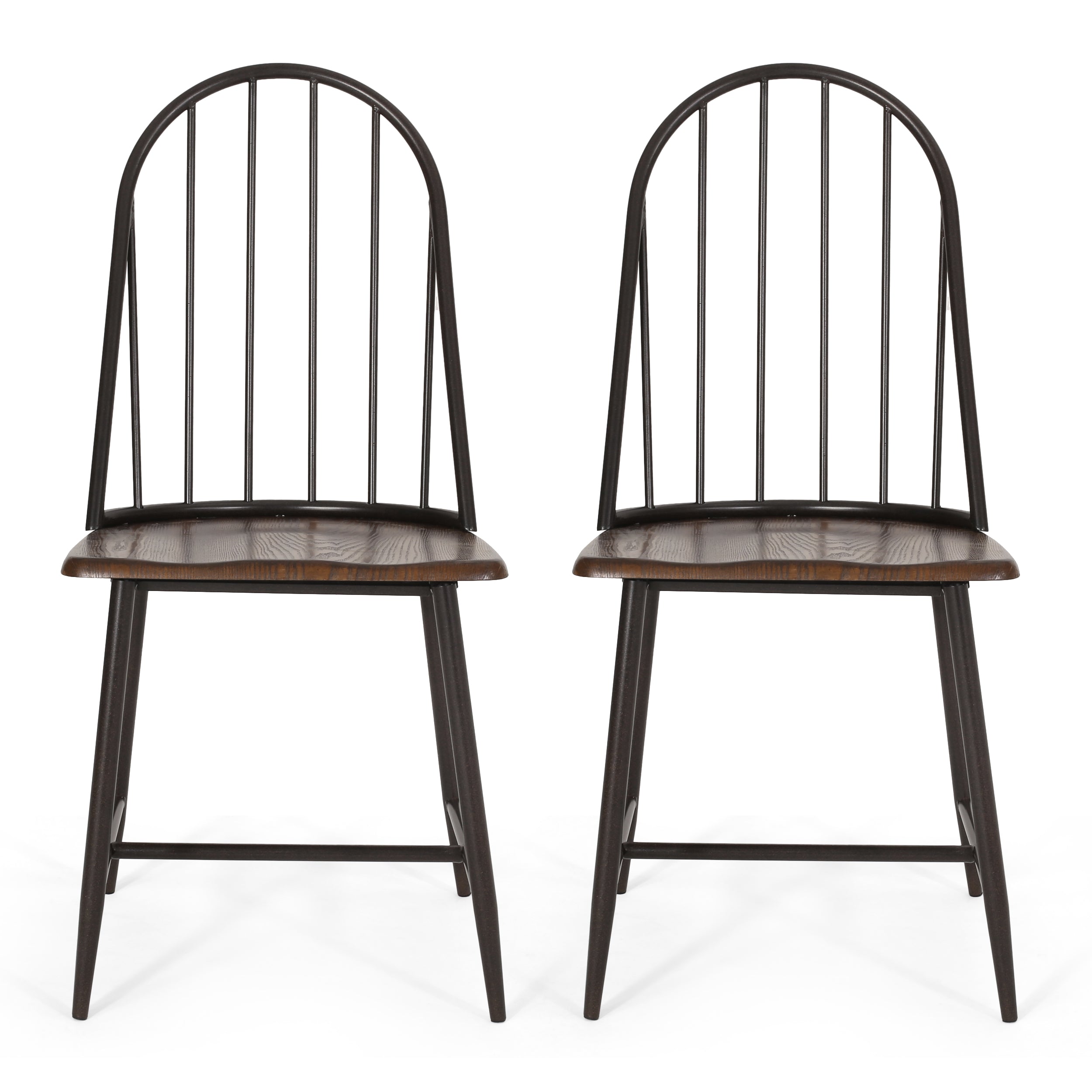 Conwell Farmhouse Spindle Back Dining Chairs, Set of 2, Dark Brown and Black