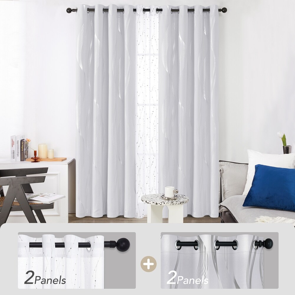 Deconovo Mix and Match Blackout and Sheer 4 Piece Wave Curtain Panel Set