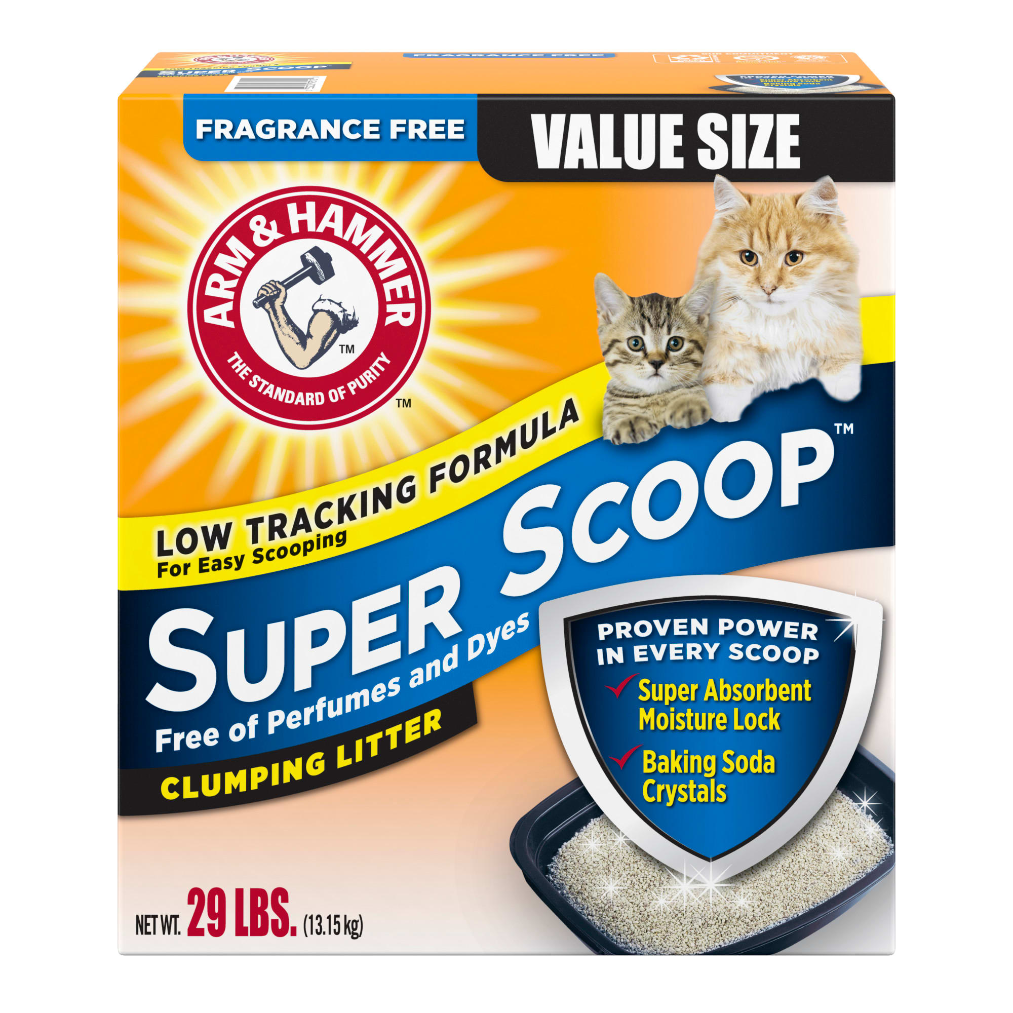 ARM  HAMMER Super Scoop Fragrance Free Clumping Cat Litter， 29 lbs.