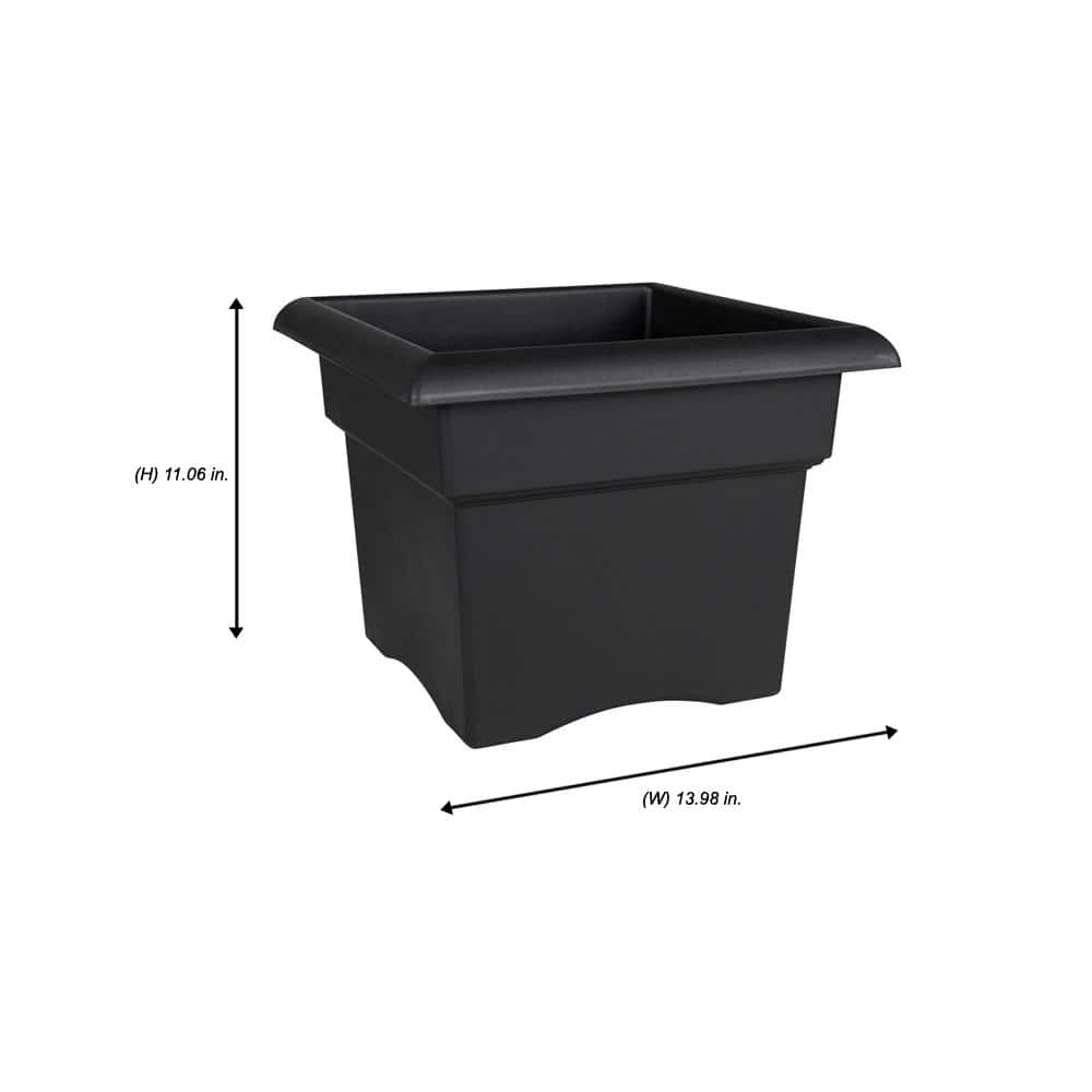 Bloem Veranda Square 14 in. Black Plastic Deck Box Planter 57914