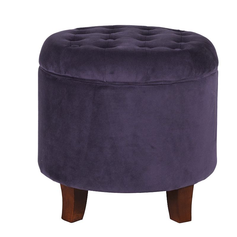 Button Tufted Velvet Upholstered Wooden Ottoman with Hidden Storage， Purple and Brown