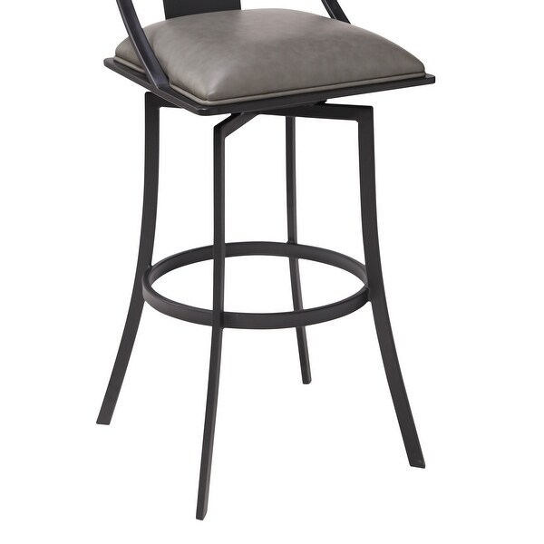 Armen Living Brisbane Contemporary Barstool in Matte Black Finish and Vintage Grey Faux Leather