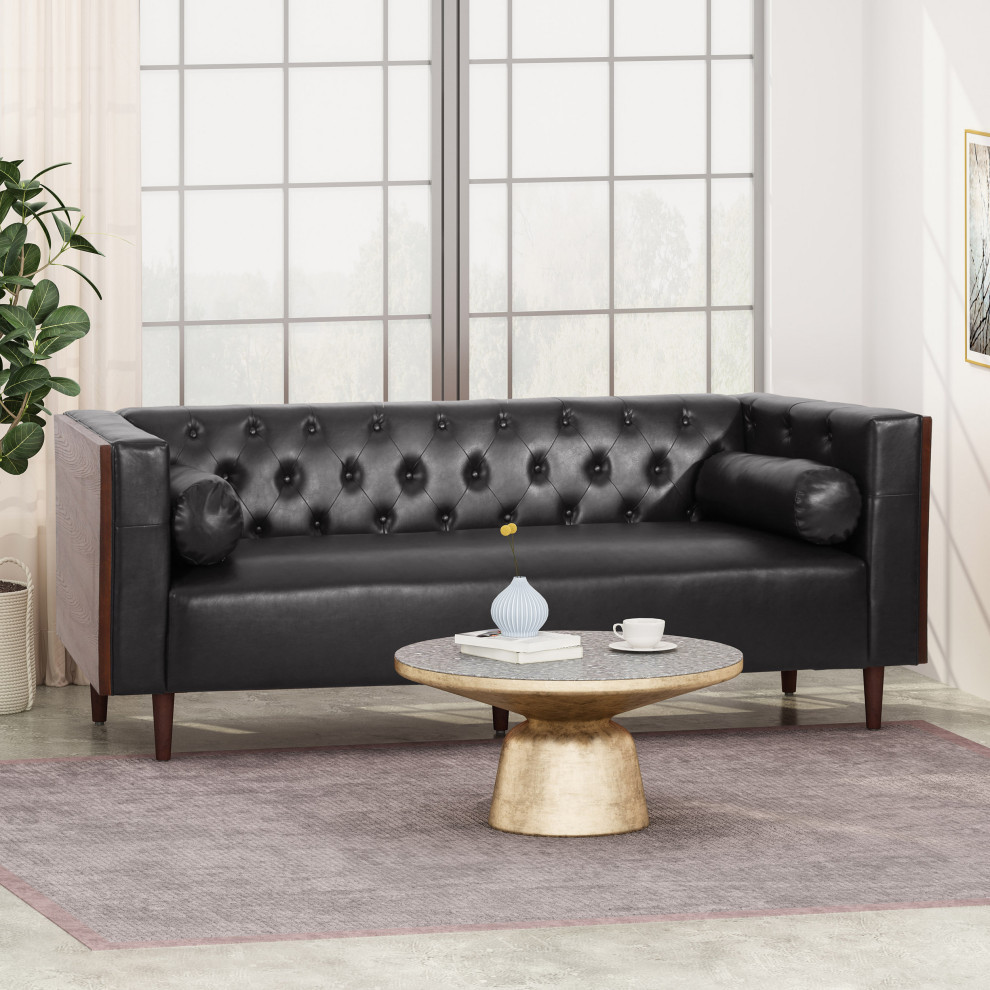 Lance Tufted Deep Seated Sofa With Accent Pillows   Midcentury   Sofas   by GDFStudio  Houzz