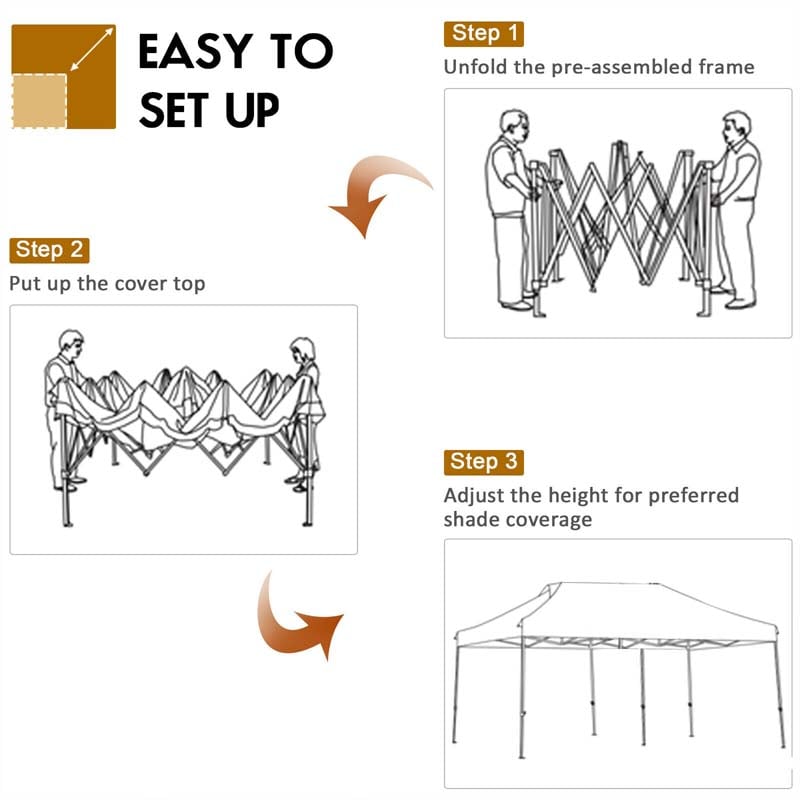 10 x 20 FT Pop Up Canopy Tent Portable Folding Event Party Tent Adjustable with Roller Bag