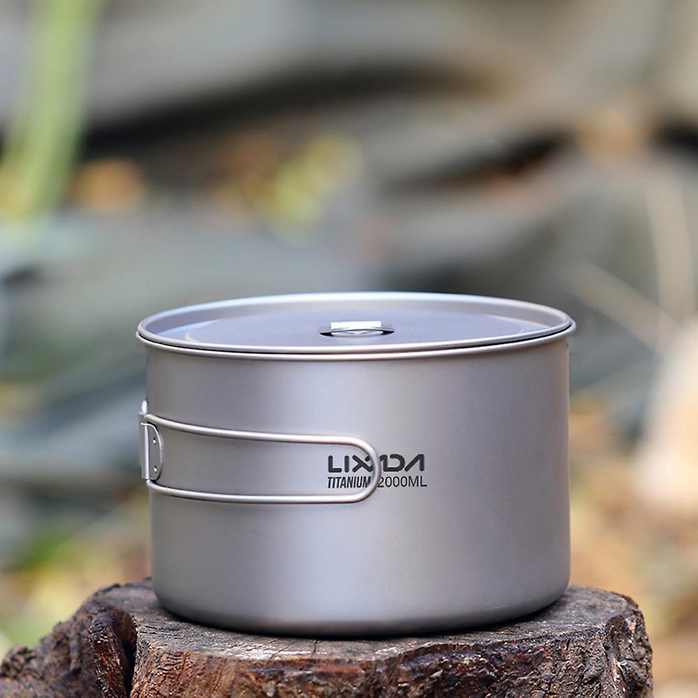 Lixada 2l Titanium Pot Lightweight Outdoor Camping Cooking Pot With Foldable Handles And Lid For Camping Hiking Backpacking Picnic No.245963