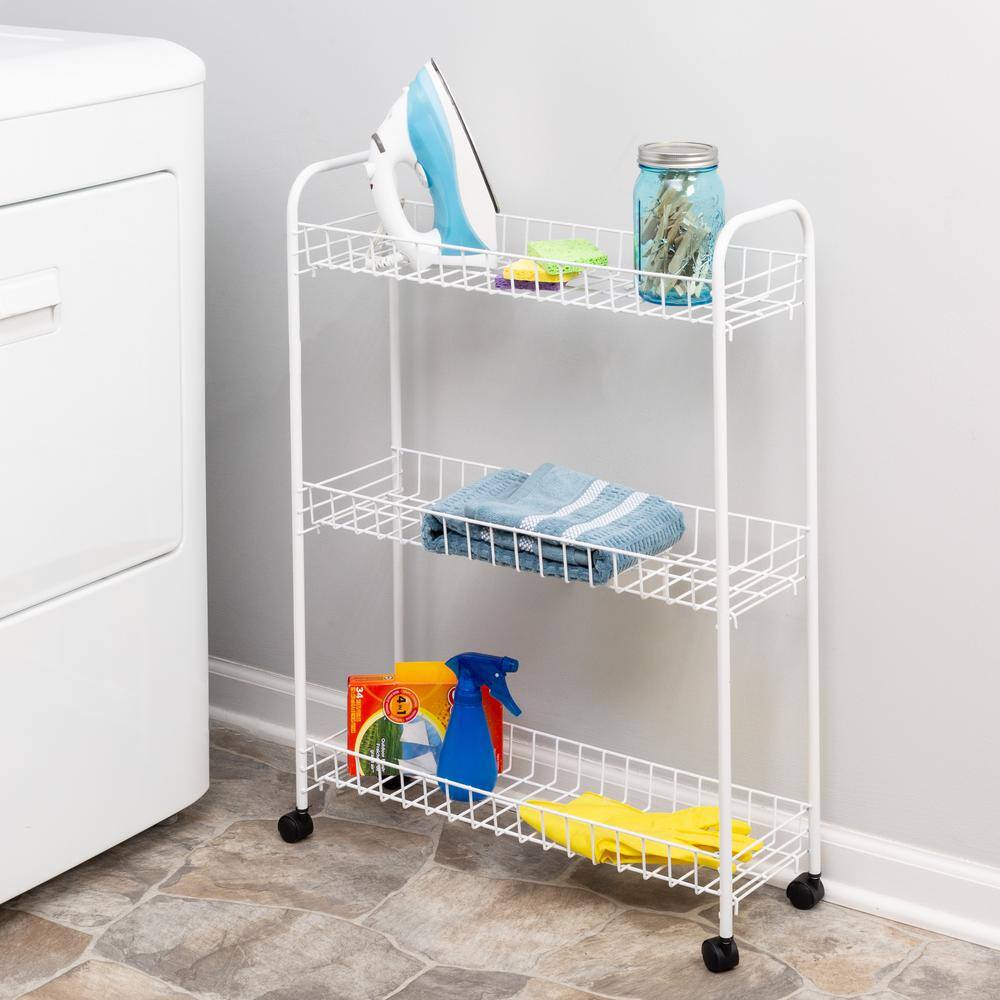 3-Tier Rolling Steel Household Storage Cart in White 0