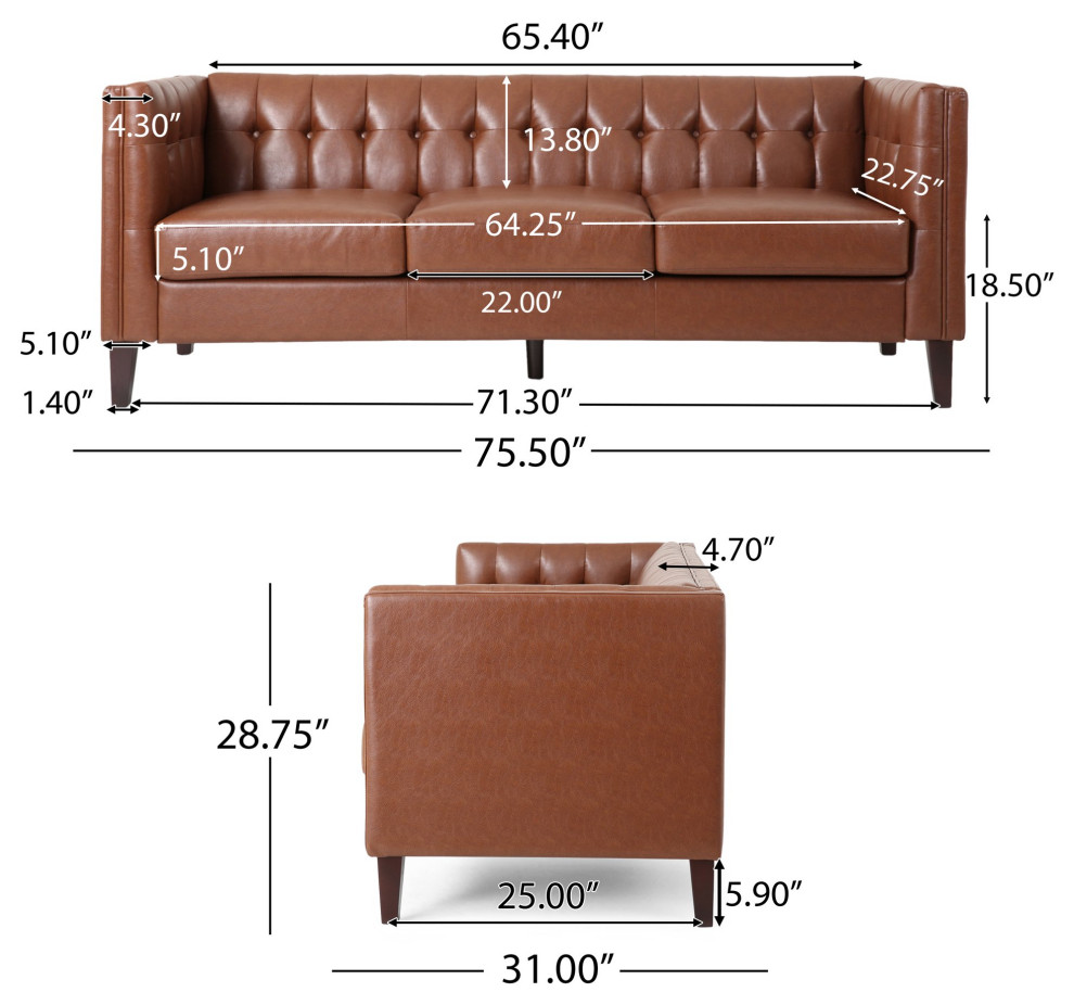 Elegant Sofa  Faux Leather Seat With Tuxedo Arms  ampTufted Back   Contemporary   Sofas   by Decorn  Houzz