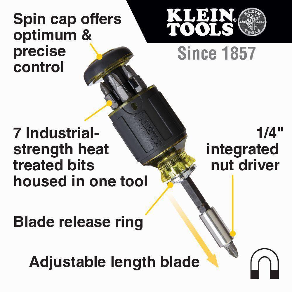 Klein Tools 8-in-1 Multi-Bit Adjustable Length Stubby Screwdriver 32308