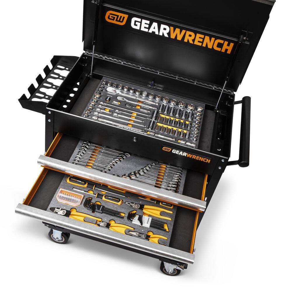 GEARWRENCH 14 in. 38 in. and 12 in. Drive Mechanics Tool Set in EVA with 32 in. Rolling Utility Cart (192-Pieces) GW192CARTCB