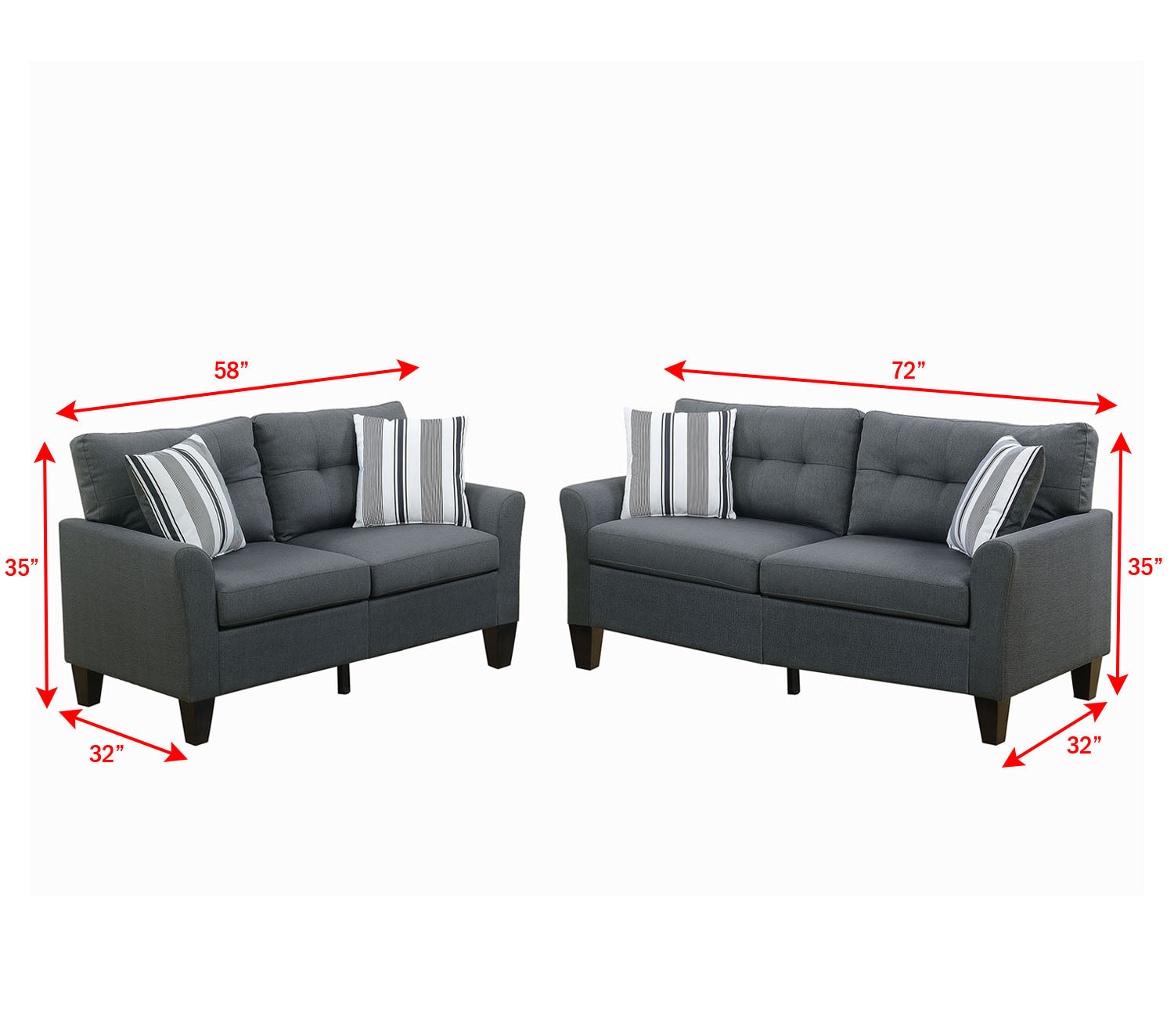 Simple Relax Sofa and Loveseat, Charcoal