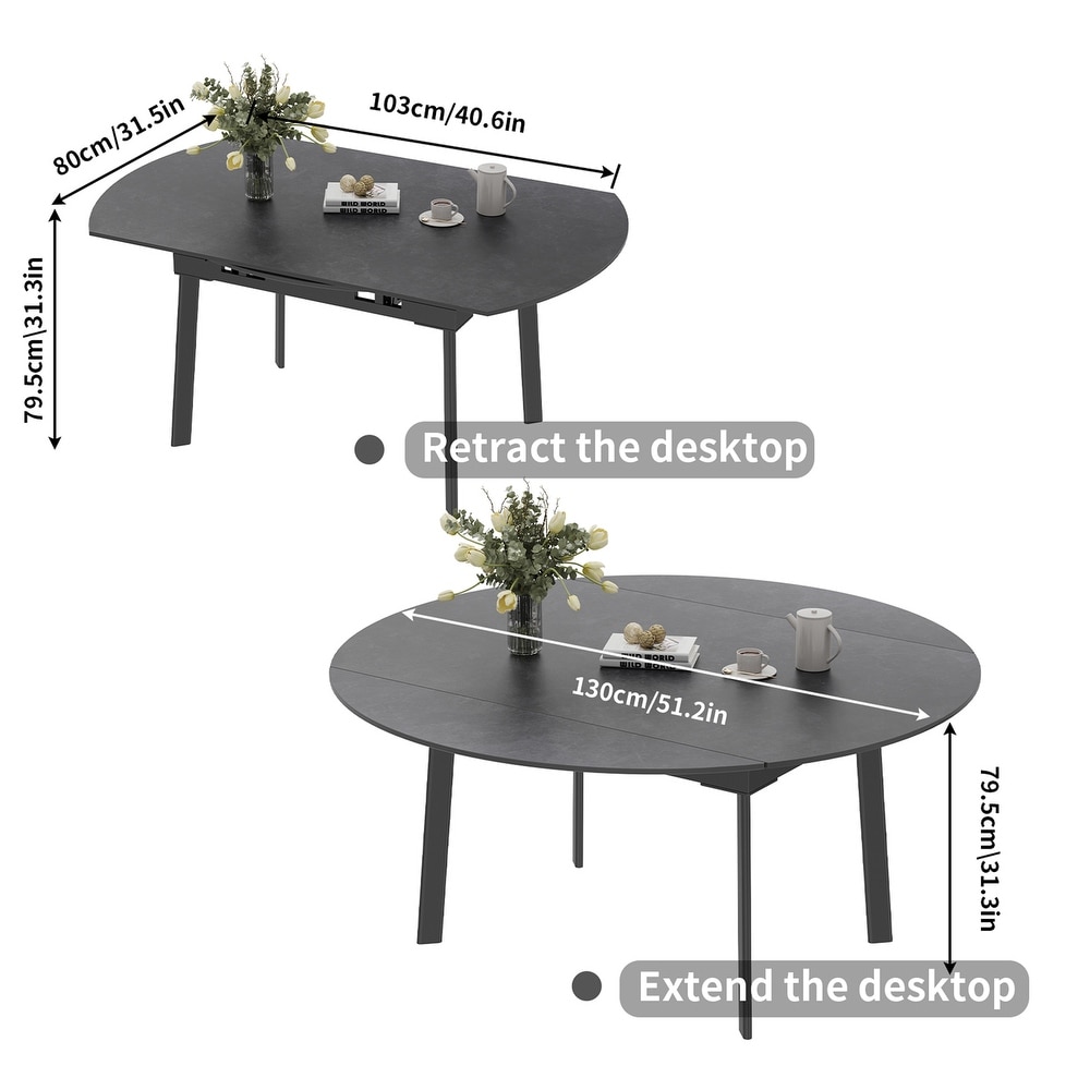 52 Inches Round Slate Extendable Dining Table