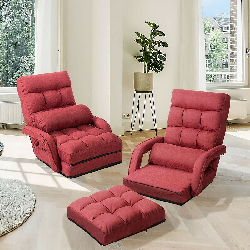 Folding Lazy Floor Chair Sofa With Armrests And Pillow