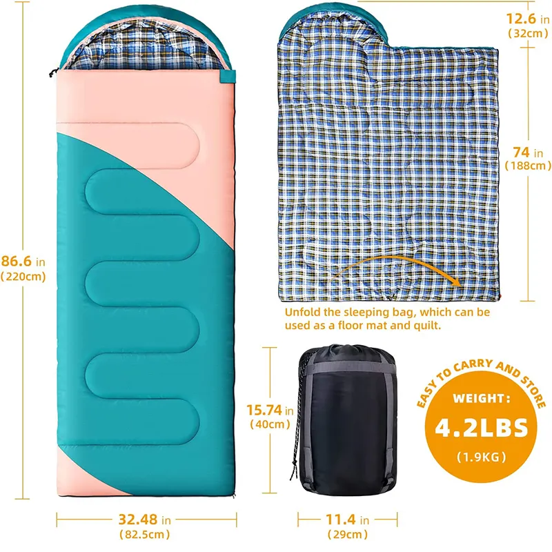 Waterproof Lightweight Camping Envelope Hot Sale Fill Hollow Cotton Polyester Adults Sleeping Bag