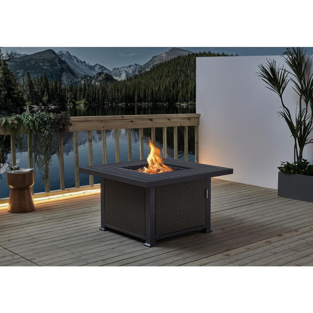 Hampton Bay Vendome 42 in. x 24 in. Square Aluminum Propane Fire Pit in Grey Vendome42G 1 PC