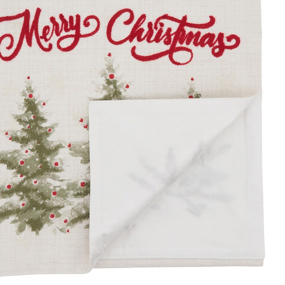 Holiday Table Runner With Merry Christmas Trees Design