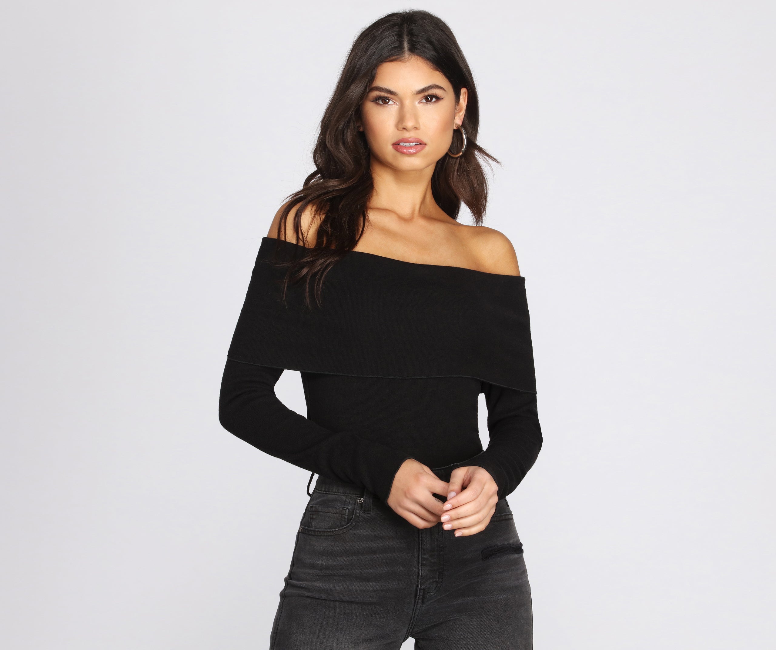 Off The Shoulder Fitted Knit Bodysuit