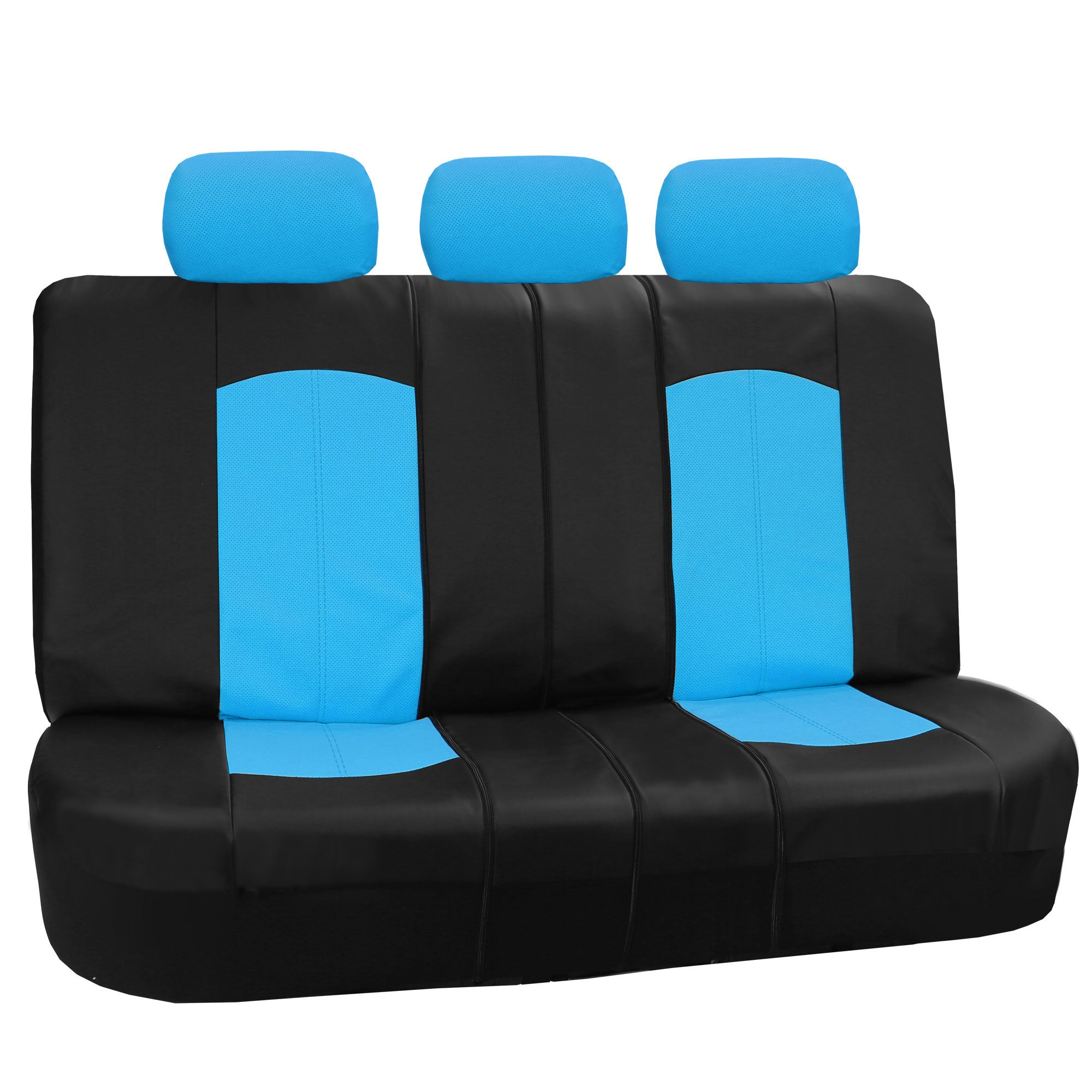 FH Group， Blue Black Deluxe Leather Seat Covers Full Set w/ Free Air Freshener， Airbag Compatible / Split Bench Covers