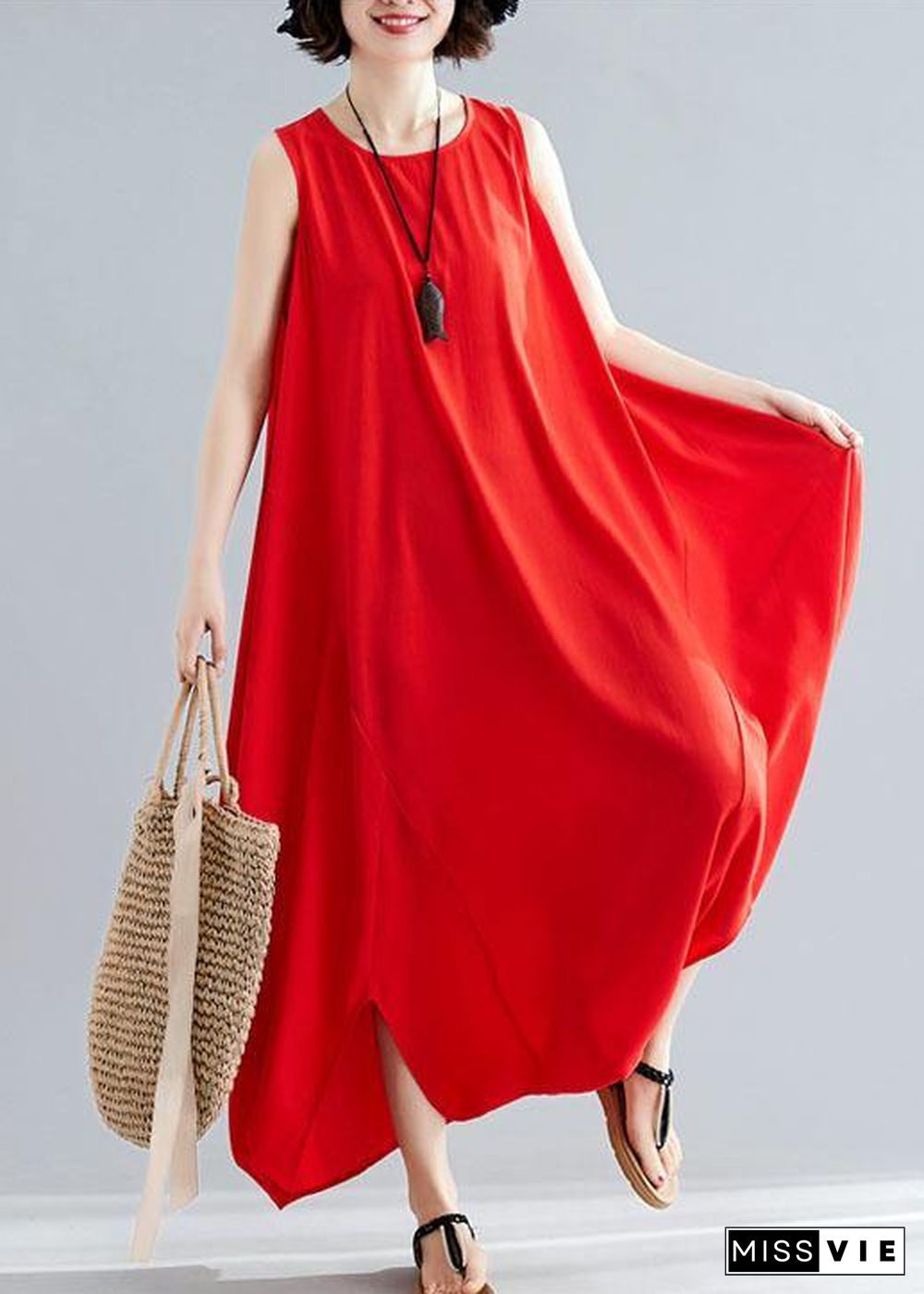 summer cotton red loose jumpsuit pants stylish sleeveless harem pants