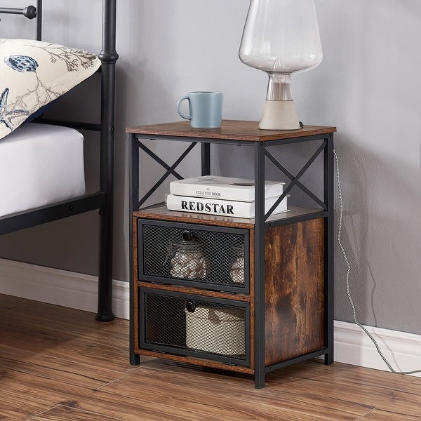 VECELO 23.8'' Tall Nightstand with Storage Shelves - - 32118692