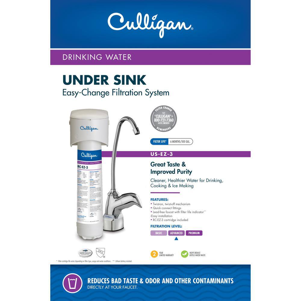 Culligan EZ-Change Under-sink Drinking Water Filter Advanced Water Filtration System US-EZ-3-CON