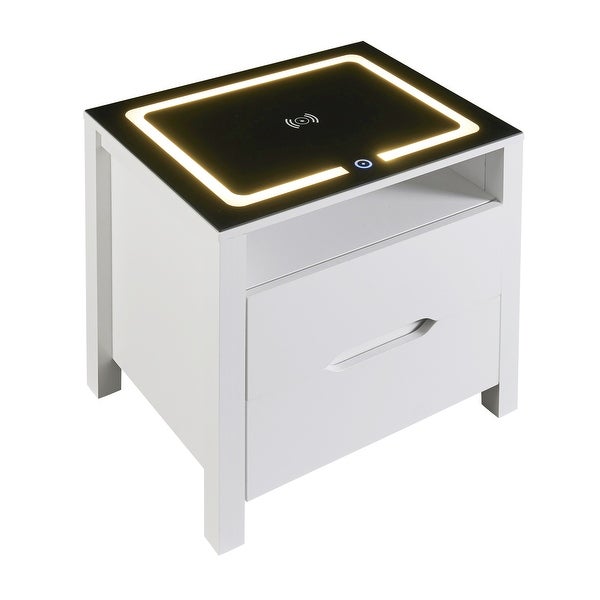 Modern Wooden Storage Nightstand With Wireless Charging And Adjustable LED - - 37388540