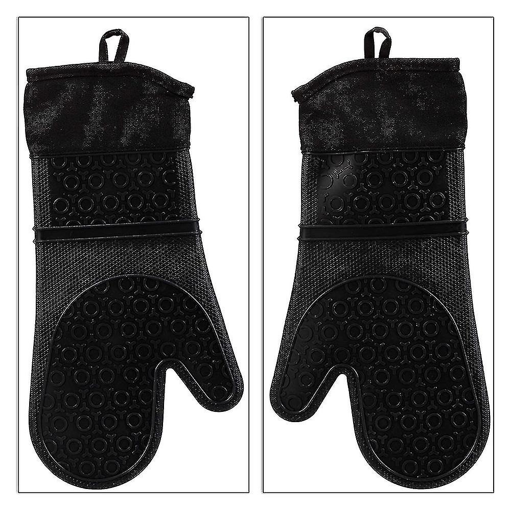 1 Pair Soft Non-slip Oven Gloves，black