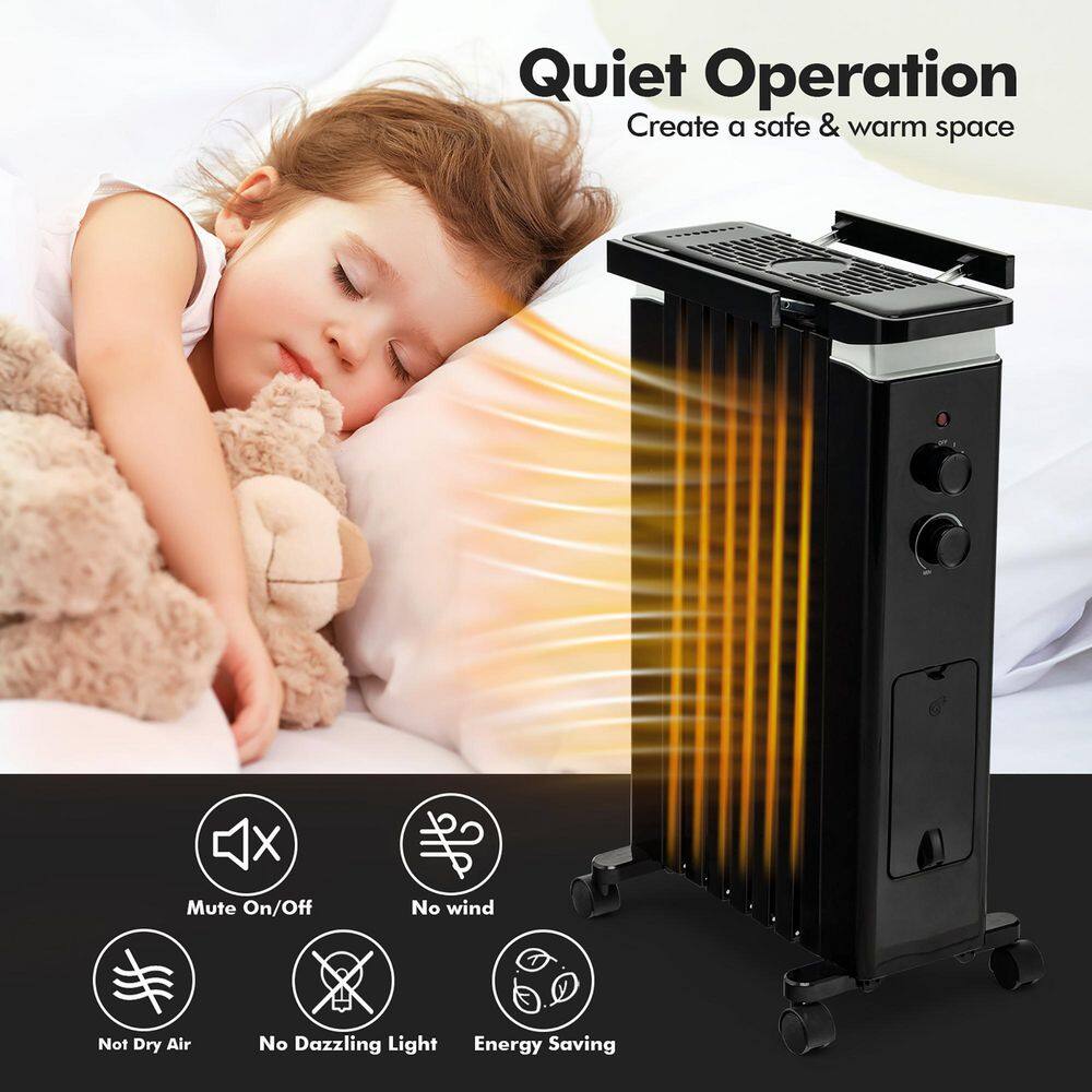 Costway 1500-Watt Black Electric Oil Filled Radiator Heater Space Heater with Heat Settings ES10202US-BK