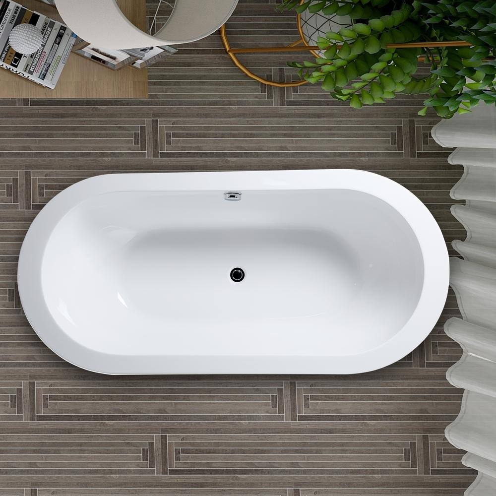 Vanity Art Rennes 71 in. Acrylic Flatbottom Center Bathtub in White VA6837-L