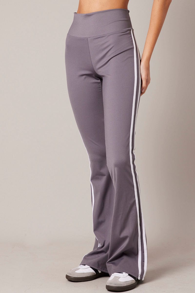 Grey Flare Yoga Pants Side Stripe