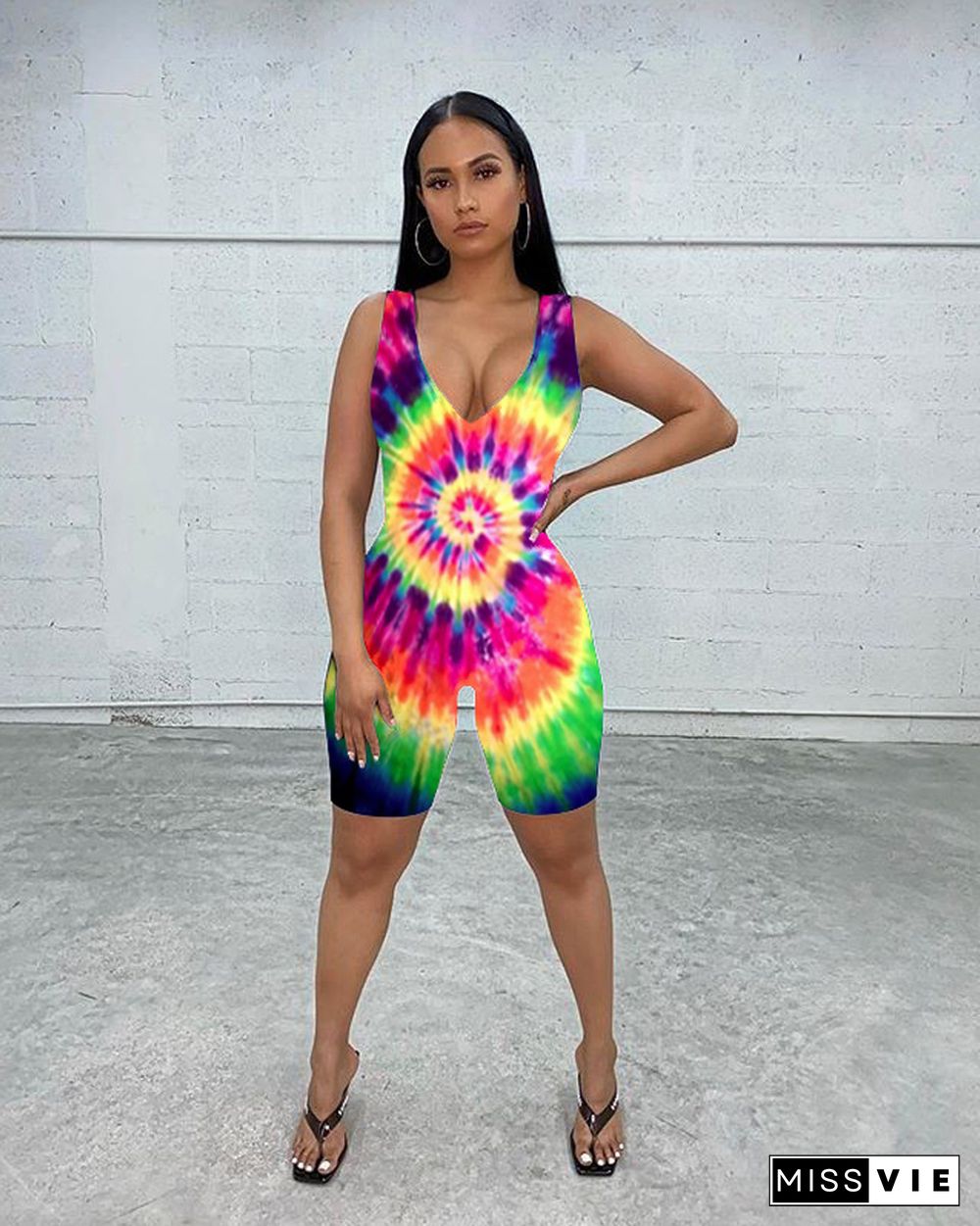 Vogue Tie-dye Sleeveless Sexy Onesies Romper