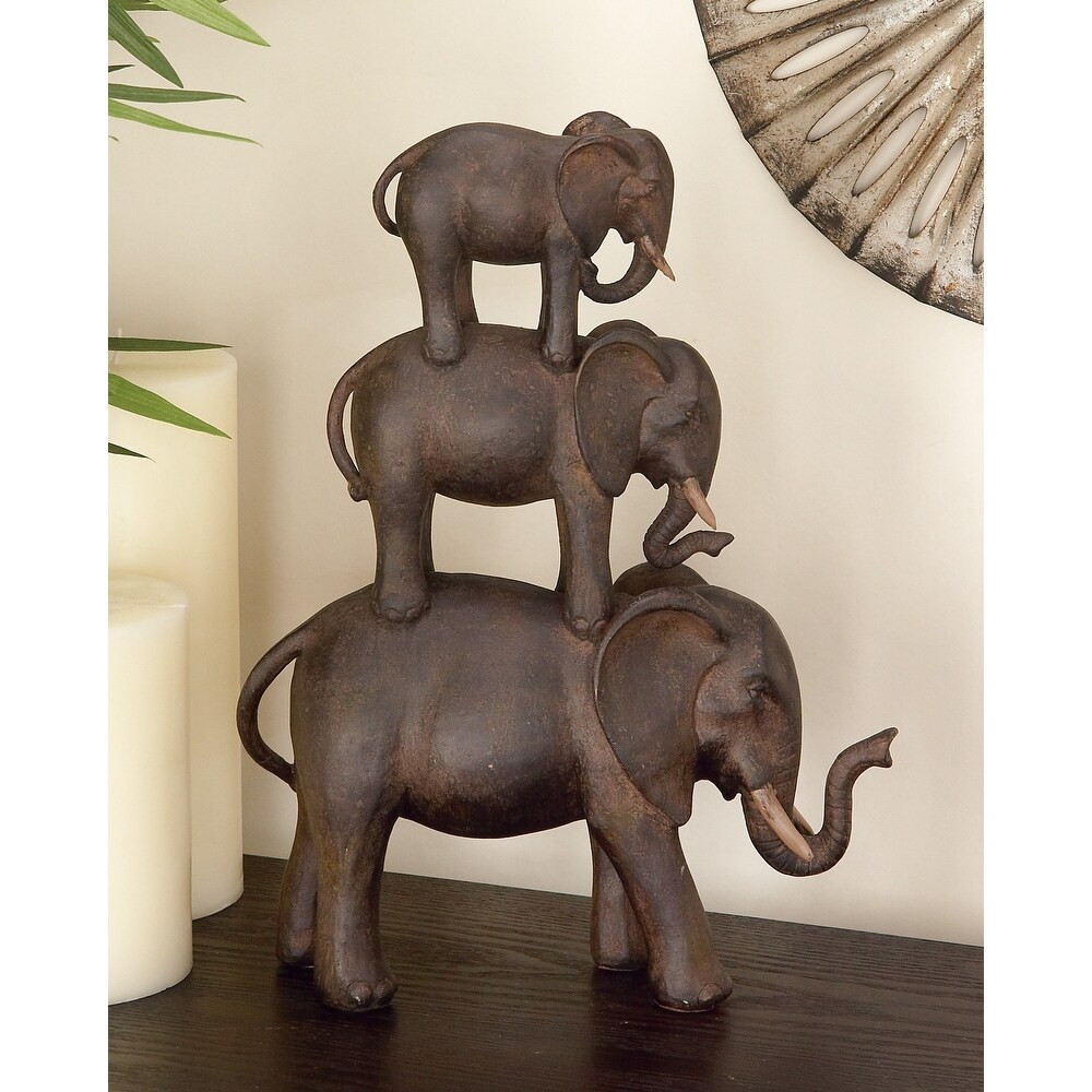 Brown Polystone Elephant Sculpture   10 x 3 x 4