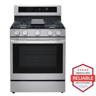 LG 5.8 cu. ft. Smart Wi-Fi Enabled True Convection InstaView Gas Range Oven with Air Fry in Printproof Stainless Steel LRGL5825F