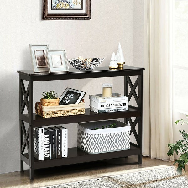 Costway 3-Tier Console Table x-Design Bookshelf Sofa Side Accent Table - 39.5'' x 12'' x 31.5''