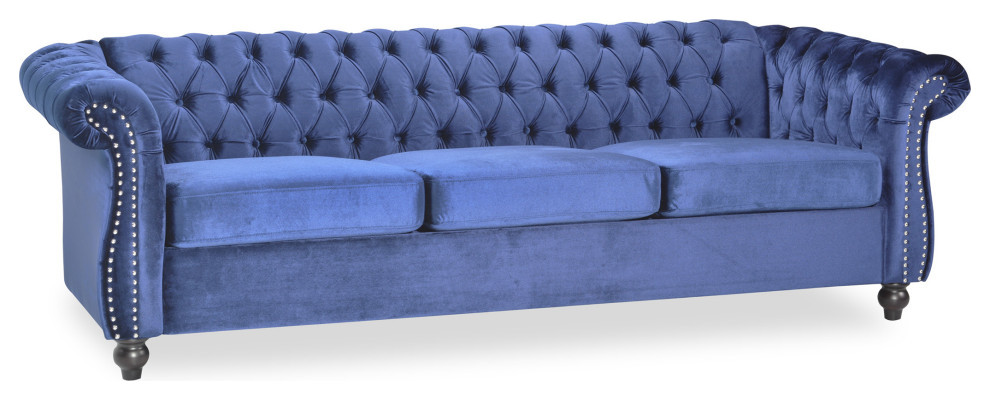 Garrison Tufted Chesterfield Velvet 3 Seater Sofa   Traditional   Sofas   by GDFStudio  Houzz